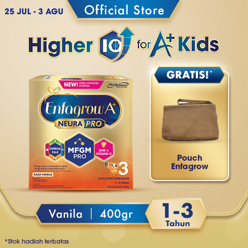 Enfagrow A+ 3 Susu Vanila Box - 400g (2x400g) + Pouch Enfagrow