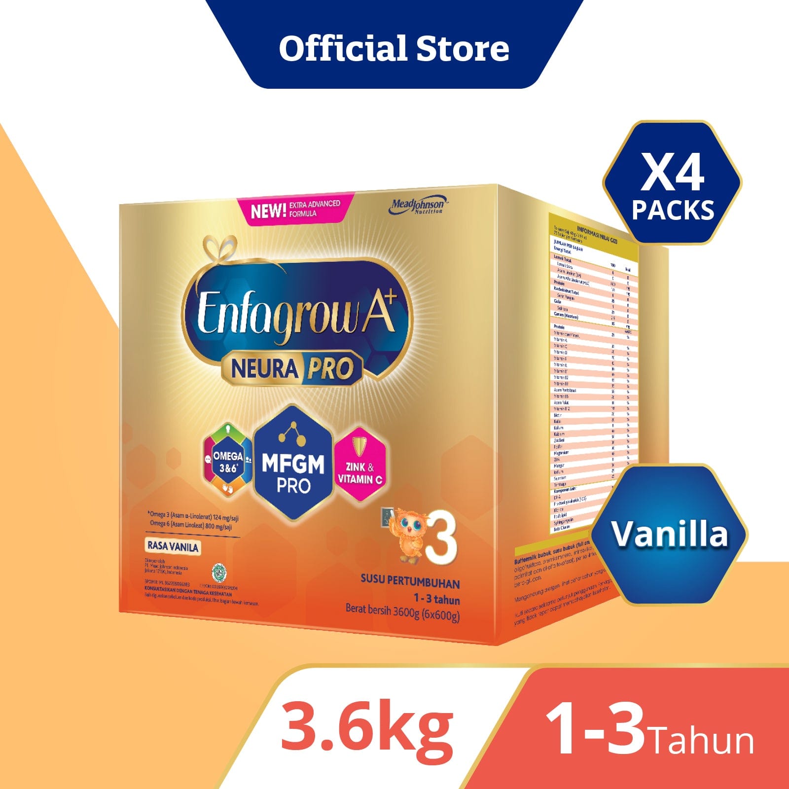 Enfagrow A+ 3 Susu Vanila Box - 3600 g (4x3600g)